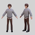 Game and Movie Character 3D Model in Gray Sweater Brown Pants and Black Shoes