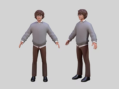 Game and Movie Character 3D Model in Gray Sweater Brown Pants and Black Shoes 3d model