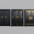 Elegant Black Double Doors With Gold Carvings Metal Accents And Intricate Decorative Patterns