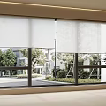 White Roller Blinds in Bright Minimalist Room With Green Trees and Modern Building View