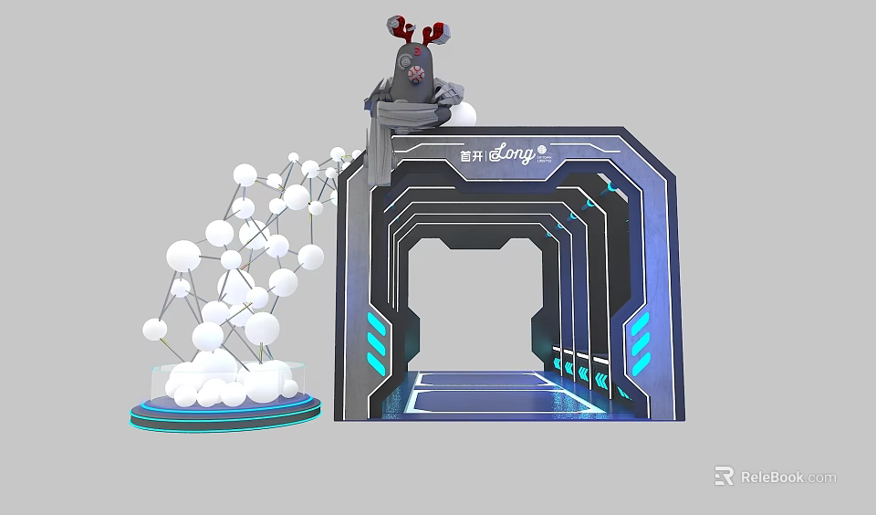 Activity Passage with Gray Mouse Red Horns White Spherical Structure Blue Lighting Modern Tech Design 3d model 
