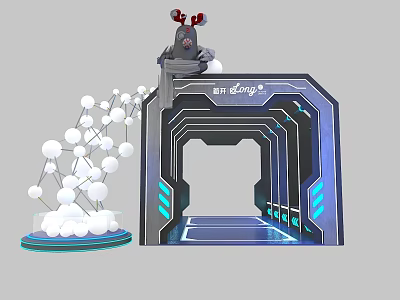 Activity Passage with Gray Mouse Red Horns White Spherical Structure Blue Lighting Modern Tech Design 3d model