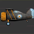 Detailed Toy Biplane 3D Model with Orange Gray Body Blue Stripes and Propeller