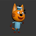 Cartoon Orange Cat Character With White Ball Cap And Striped Shirt