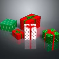 Multiple Vibrant Gift Boxes In Red Green White With Star Patterns And Red Ribbons