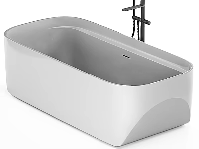 Freestanding White Bathtub With Black Faucet For Modern Bathroom Set 3d model