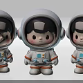 Adorable Three Cartoon Astronaut Sculpture Carving In White Spacesuits With Smiling Faces