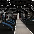 Sports Fitness Gym With Brick Walls Large Windows Green Turf And Training Equipment