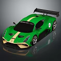 High Performance Brabham BT62 Green Racing Car With Gold Stripes Number 12 Rear Wing