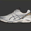 White Sports Shoes With Blue And Gold Stripes For Comfortable Athletic Wear