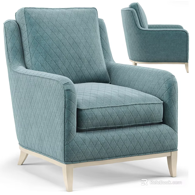 Light Blue Single Sofa With Quilted Diamond Pattern High Armrest And Wooden Legs 3d model