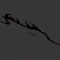 Decorative Bow Weapon with Intricate Patterns Curved Design Red Green Accents and Arrow