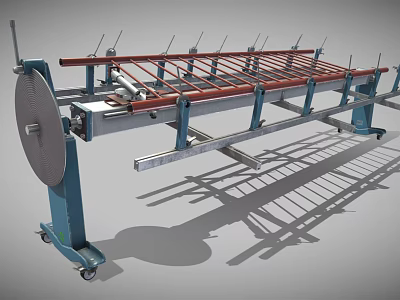 Industrial Support Equipment With Metal Frame Red Crossbars And Wheels For Material Handling 3d model