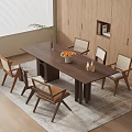 Quiet Middle and Ancient Style Dining Table and Chair Long Dining Table Rattan Chair Solid Wood Dining Table and Chair Dining Table for More than Four People 3d model