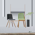 Minimalist Interior With Gray And Green Dining Chairs Wooden Legs Hollow Out Design