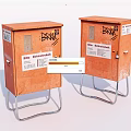 Industrial Equipment Orange Metal Enclosures With Electrical Installations Graffiti And Metal Stands
