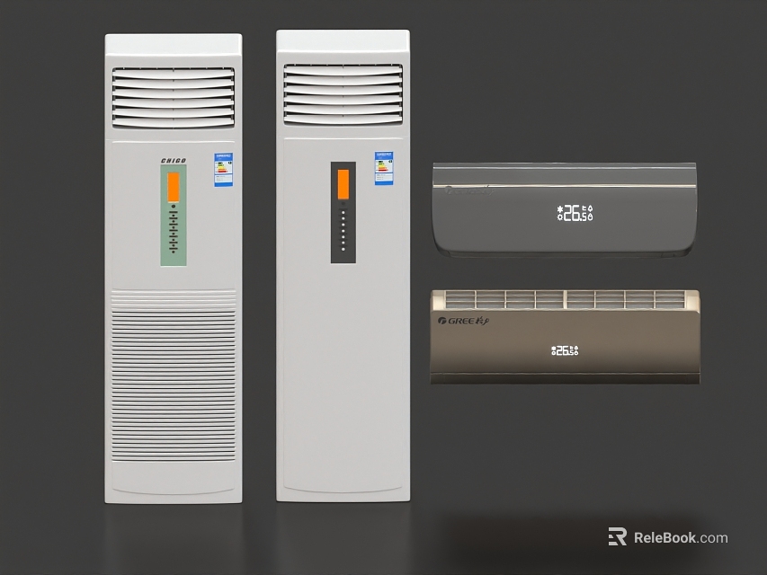 Standing And Wall Mounted Air Conditioner Fan With White Gray Brown Colors And Digital 3d model 