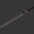 Ornate Sword With Leather Hilt Green Decorative Rings Silver Crossguard Intricate Engravings And Red Silver Blade