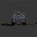 Armored Military Vehicle With Six Wheeled Design And Turret On Grassland Terrain