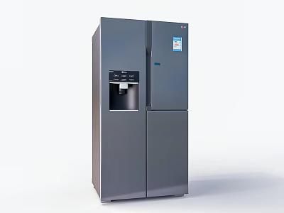 Modern Stainless Steel Silver Gray Double Door Refrigerator Freezer With Water Dispenser 3d model