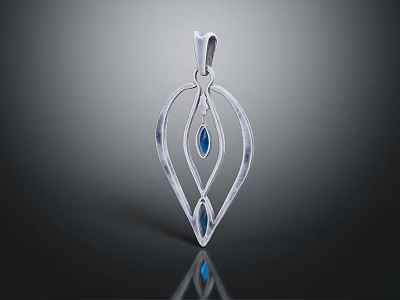 Elegant Silver Leaf Shaped Pendant Adorned With Blue Gemstones Fashion Accessory 3d model