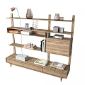 Modern Wooden Shelving Unit With Multi Layer Design Decorative Items And Books