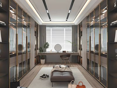 Modern Luxurious Walk in Closet With Vanity And Cabinets 3d model