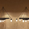 Modern Black Chandeliers With Circular Base Multiple Chains And Bulbs On Beige Wall 3d model