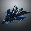 Blue Futuristic Sci-Fi Aircraft Model With Illuminated Lines And Detailed Wing Design