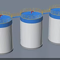 Industrial Storage Tanks Cylindrical Design With Blue Tops Yellow Railings And Staircases