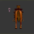 Orange Horse With Brown Saddle And Pink Decorative Reins On Gray Background