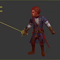 Red Haired Medieval Man In Blue Armor Outfit With Brown Belt Holding Long Sword