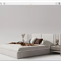 Modern Double Bed With Upholstered Headboard Nightstands Layered Pillows And Throw Blanket 3d model