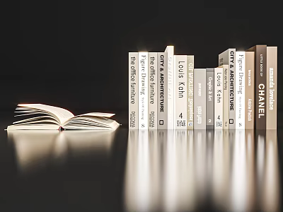 Stylish Tabletop Decorative Book Arrangement With Open Book And Row Of Books 3d model