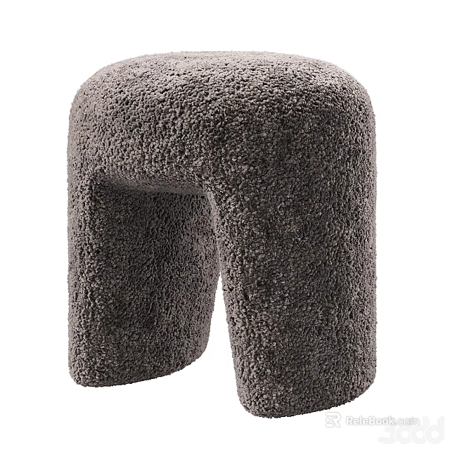Modern Gray Fluffy Stool For Home Decor With Soft Texture And Curved Design 3d model 