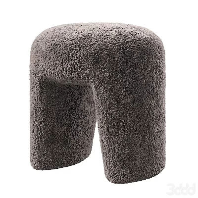 Modern Gray Fluffy Stool For Home Decor With Soft Texture And Curved Design 3d model