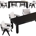 Modern Dining Table Set With Black Wooden Table And White Armchairs 3d model