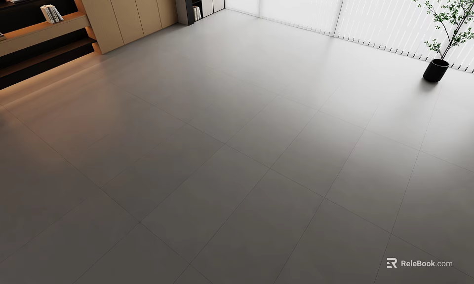 Modern Gray Floor Tiles In Open Living Area With Spacious Layout And Matte Finish 3d model 
