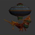 Futuristic Cosmic Aerospace Craft With Blue Dome Green Windows And Orange Structure