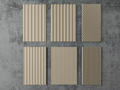 Six Beige Wall Panels With Various Textures And Striped Patterns On Grey Background 3d model