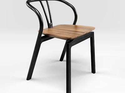 Modern Leisure Chair With Wooden Seat And Curved Black Armrests Frame 3d model