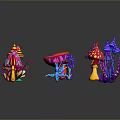 Colorful Aquatic Animals Featuring Striped Spotted Patterns On Dark Reflective Background