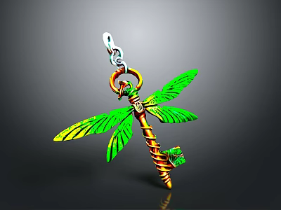 Green And Yellow Dragonfly Keychain With Spiral Body Green Wings And Chain 3d model