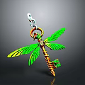 Green And Yellow Dragonfly Keychain With Spiral Body Green Wings And Chain