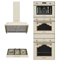 Cream Colored Kitchen Appliances Set With Range Hood Oven And Gas Stove