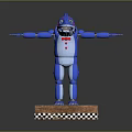 Blue Shark Head Character With Red Bow Tie White Belly On Brown Checkered Base