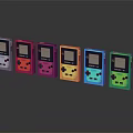 Retro Handheld Game Consoles In Various Colors Arranged In A Row Showcase