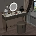 Modern Dressing Table Interior With Marble Top Round Mirror Pendant Lights And Stool 3d model
