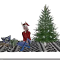 Woman Wearing Red Sweater Blue Pants Reindeer Antlers Sitting By Christmas Tree With Gifts