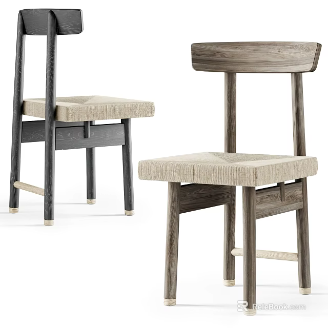 Modern Minimalist Leisure Chairs With Wooden Frame Fabric Seat Cushion And Light Dark Wood Tones 3d model 
